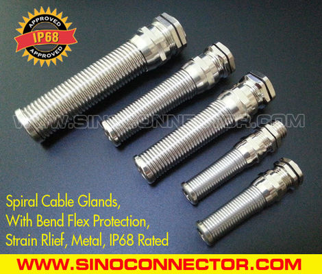 IP68 Rated Spiral Metallic (Brass / Copper) Cable Gland with Flexible Kink & Twist Protection