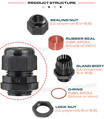 Blue Plastic M20 Cable Gland, IP68 Waterproof Adjustable 6-12mm Cord Gland Cable Fitting for Lighting Fixture