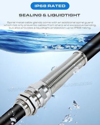 IP68 Rated Spiral Metallic (Brass / Copper) Cable Gland with Flexible Kink & Twist Protection