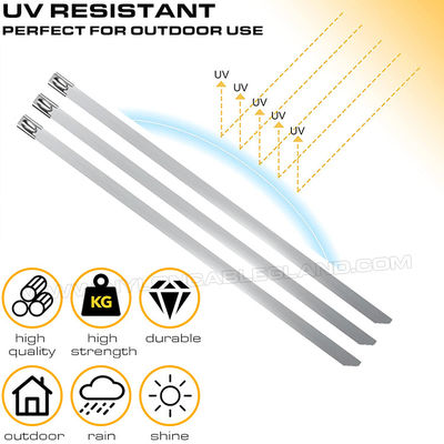 7.9mm Width Self-locking Metal Cable Ties, 100-1000mm Length Stainless Steel Ball-lock Cable Ties Type 304, 316, 316L for Harsh Conditions