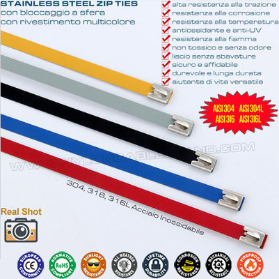 Epoxy Coated Metal Cable Ties, 316L, 316 or 304 Polyester Coated Stainless Steel Ball-locking Cable Zip Ties for Outdoor