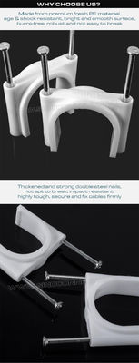 Double Nail Cable Clips (Double Nail Pipe Clips), Round Type, Two Steel Nails, Polyethylene, White/Black, 30mm~50mm, For Large Cables