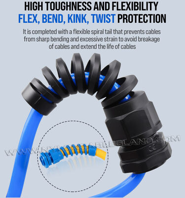 Colored Spiral Flexible Cable Glands with Strain Relief, Nylon (Polyamide) 6, Short or Long Thread, PG9 (4-8 mm & 2-6 mm), for Cable Organization