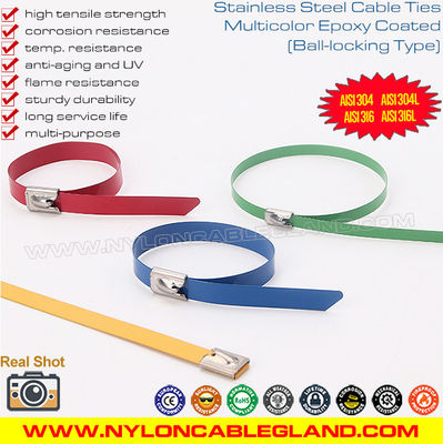 Epoxy Coated Metal Cable Ties, 316L, 316 or 304 Polyester Coated Stainless Steel Ball-locking Cable Zip Ties for Outdoor
