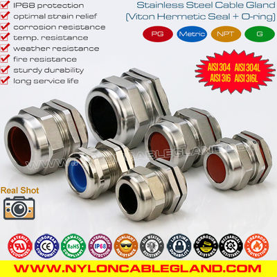 Anti-Corrosion IP68 Metric Cable Glands Stainless Steel 304, 316, 316L SCG Series with Silicone Seal & O-ring