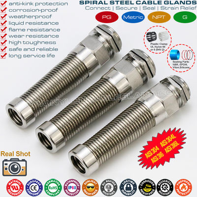 AISI316L، AISI316, AISI304 فلز فولاد ضد زنگ فلز PG غده کابل انعطاف پذیر (IP68) با کاهش فشار اضافی مارپیچ