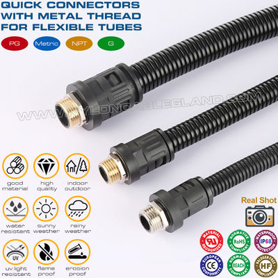 گلند کابل پلی آمید 6 مشکی RAL9005 M12~M63 با رزوه متریک فلزی برای لوله های انعطاف پذیر AD10~AD54.5