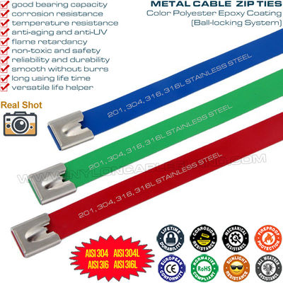 بند کابل فلزی از جنس استنلس استیل 304/316 با روکش پلی استر (روکش اپوکسی) 15mm x 400mm (800 پوند) برای ماشین آلات