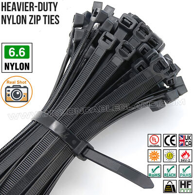 بسته بندی بغل پلاستیکی 7.6x300mm بغل کابل سنگین، Ø8-80mm نایلون قابل تنظیم (PA) 6.6 Zip Tie c/w 130lbs یا 157lbs قدرت برای ساخت و ساز