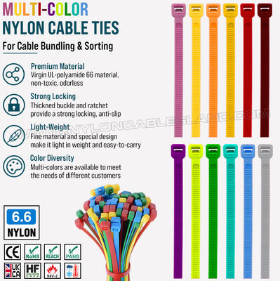 رباط کابل رنگی 200 میلیمتر × 48، 3~50mm تنظیم می شود نایلون 66 چندرنگ Zip Tie (222N / 50LBS) برای مدیریت تصویری کابل