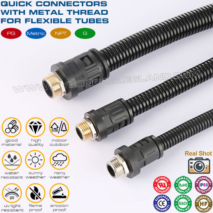 گلند کابل پلی آمید 6 مشکی RAL9005 M12~M63 با رزوه متریک فلزی برای لوله های انعطاف پذیر AD10~AD54.5