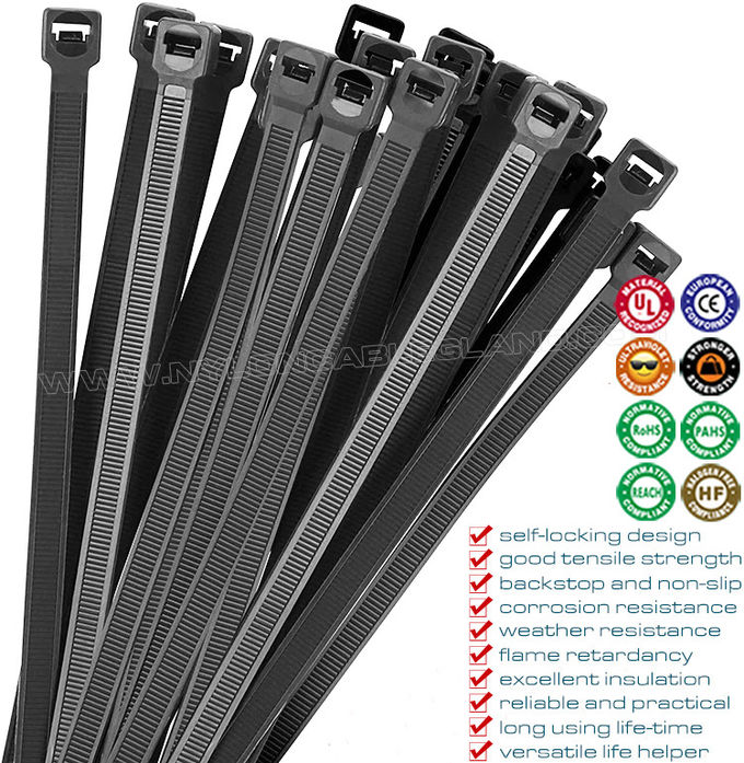 بند کابل پلی آمید (PA) 300mmx4.8، بند نایلونی زیپ قابل تنظیم Ø3.5~80mm (50 پوند) برای فضای داخلی و خارجی