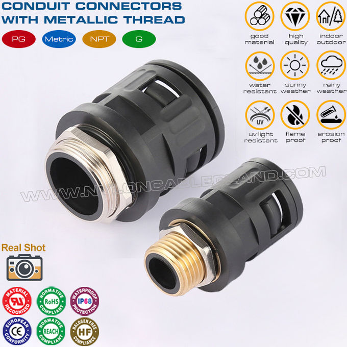 نایلون 6 کانکتورهای سریع (مفاصل) مشکی RAL9005 با رزوه فلزی PG7~PG48 برای لوله های راه راه AD7~AD108