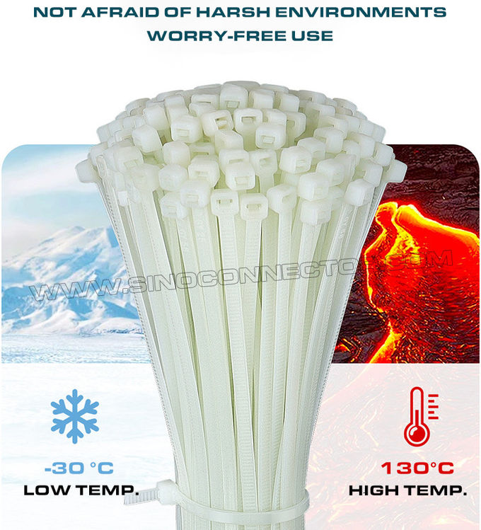 بند کابل مقاوم در برابر درجه حرارت بالا PA66 آبی روشن 100mm x2.5 (18 پوند)، نایلون ربطة الكابل / ربطة كابل مقاوم در برابر حرارت 66 سفید یا سیاه 130 درجه سانتی گراد برای محیط های متخاصم