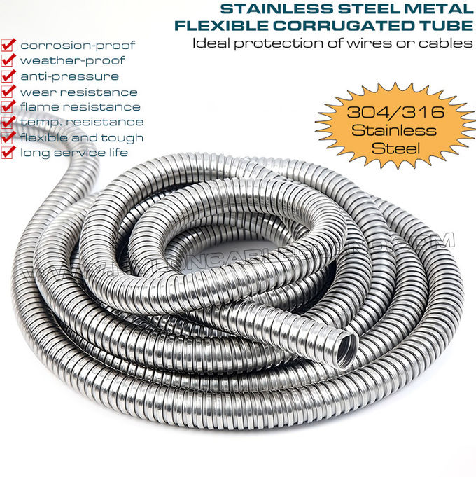 لوله فلزی قابل انعطاف شیلنگ فلکسیبل فلزی موجدار فولادی ضد زنگ 304/316 DN20 (Ø20mm x Ø24.3mm) 50 متر/قرقره برای محافظت از سیم یا کابل