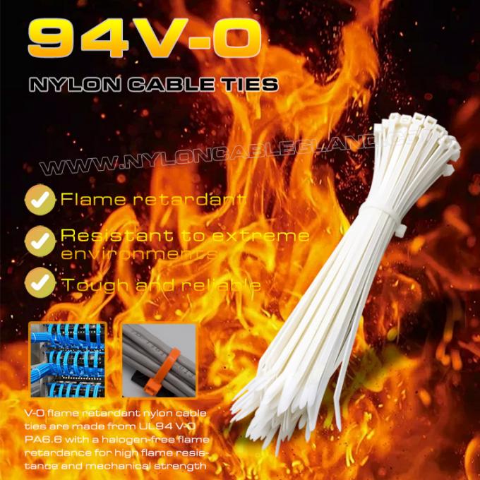 بند کابل نایلونی 94V-0 6.6، 150x3.6 میلی‌متر، بست کمربندی پلی‌آمید 6.6 مقاوم در برابر شعله با قطر Ø3~35 میلی‌متر قابل تنظیم برای کاربردهای مقاوم در برابر شعله